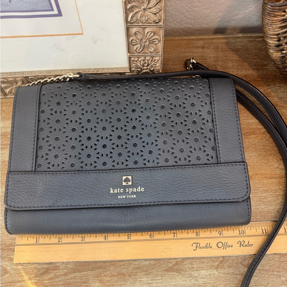 Kate Spade Blue / Grey Perforated Leather Crossbody Bag